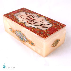 جعبه سنگ مرمر تذهیب لایه چینی و خط شکسته نستعلیق