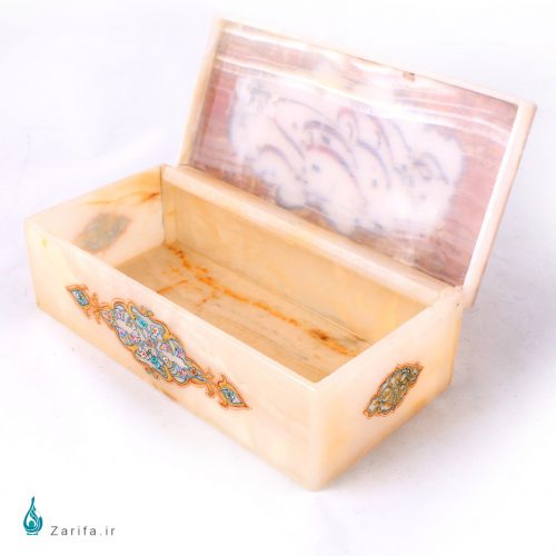 جعبه سنگ مرمر  تذهیب لایه چینی و خط شکسته نستعلیق حضور سایز 18*10 - Image 2