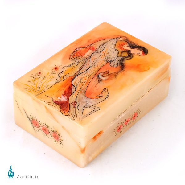 جعبه سنگ مرمر بابایی با نگارگری خانم و آهو