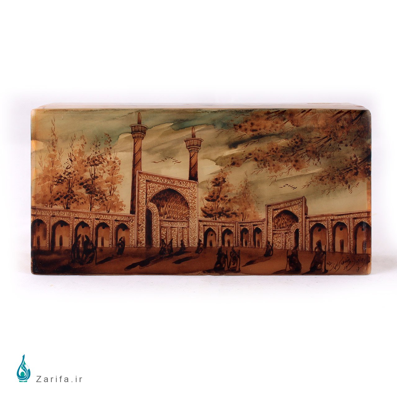 جعبه سنگ مرمر بابایی با نقاشی مسجد شاه اصفهان سایز 20*10 - Image 3
