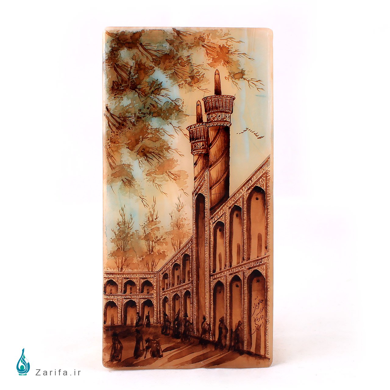 جعبه سنگ مرمر بابایی با نقاشی مدرسه چهارباغ اصفهان سایز 10*20 - Image 2