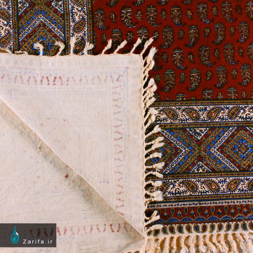 رومیزی قلمکار اعلا طرح بته سرکج زمینه قرمز سایز180*180 - Image 3
