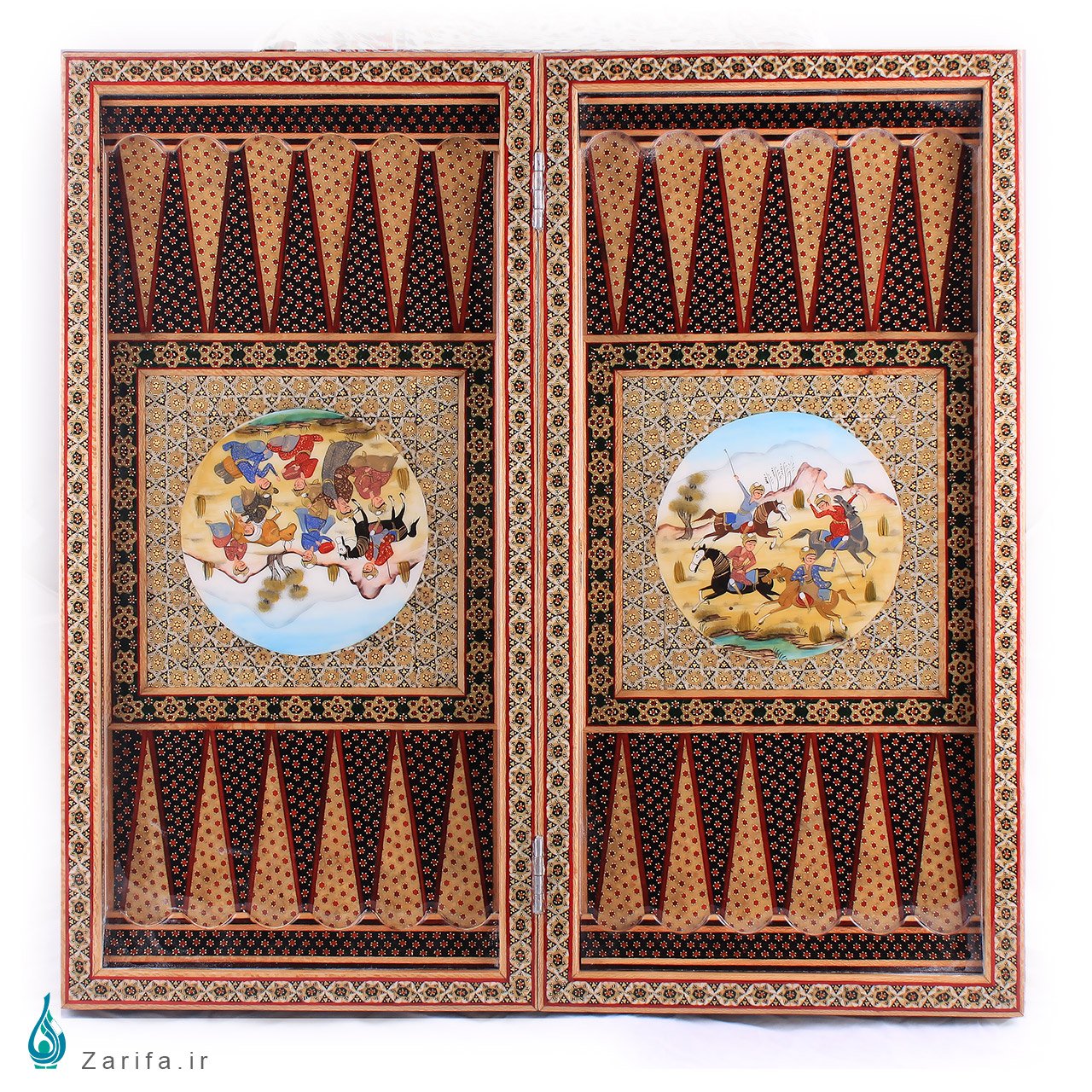 تخته نرد و شطرنج خاتم کروبی با نگار گری شکار و چوگان و تذهیب - Image 3