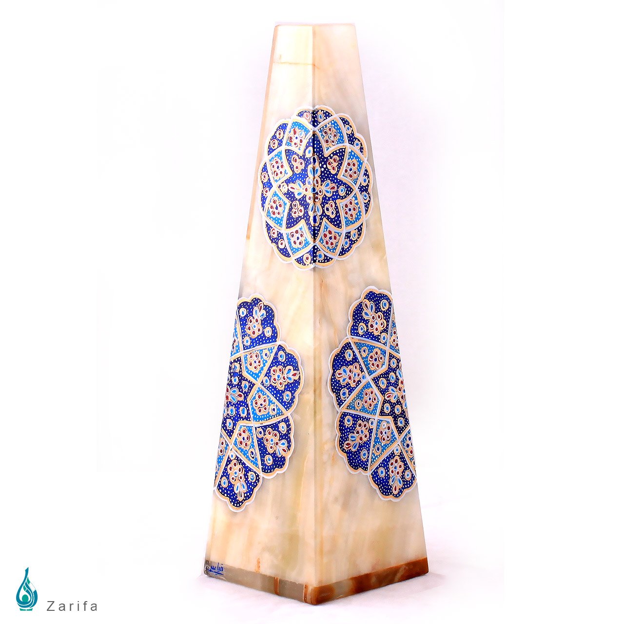 گلدان هرمی سنگ مرمر بابایی با تذهیب آبی