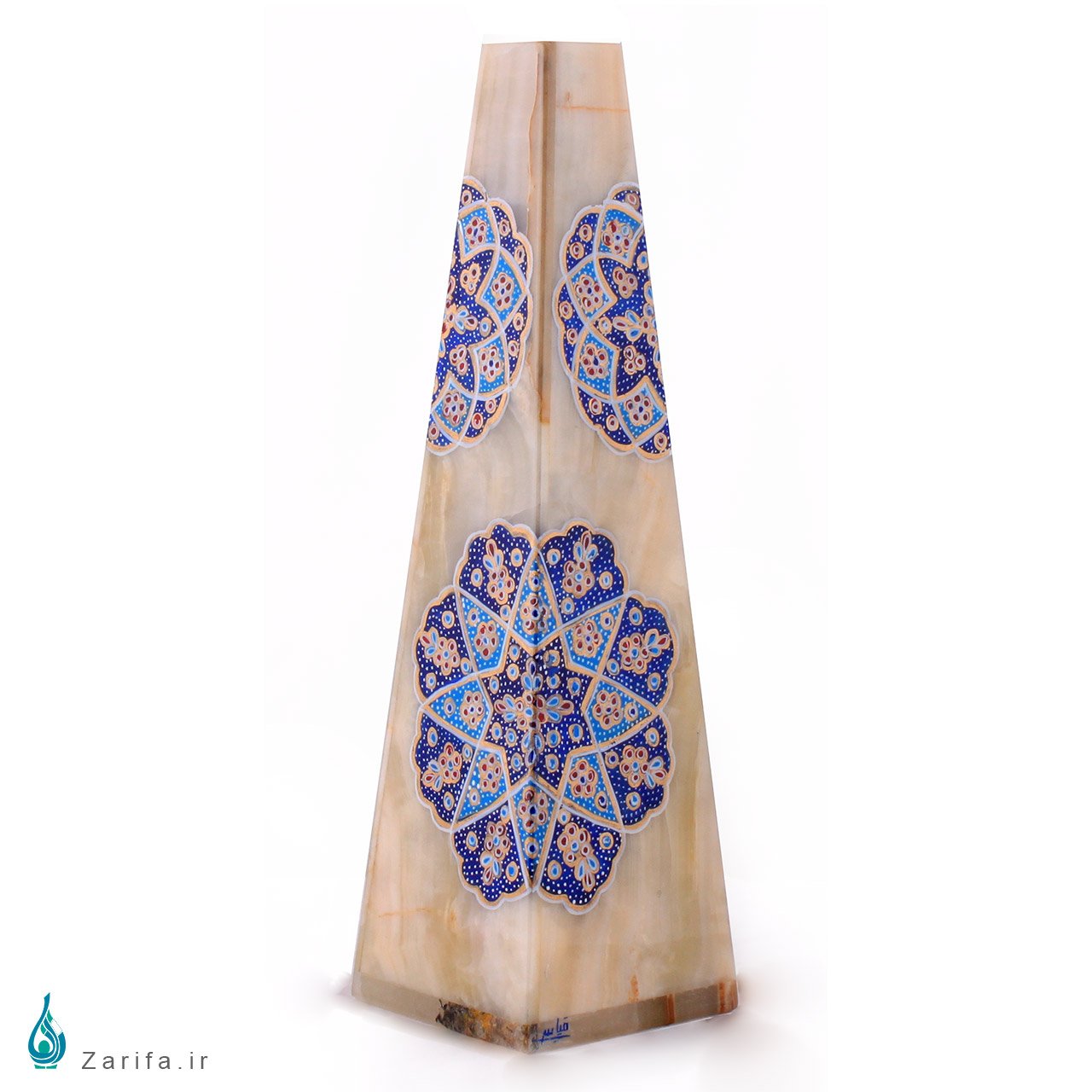 گلدان هرمی سنگ مرمر بابایی با تذهیب آبی قیاسی - Image 2