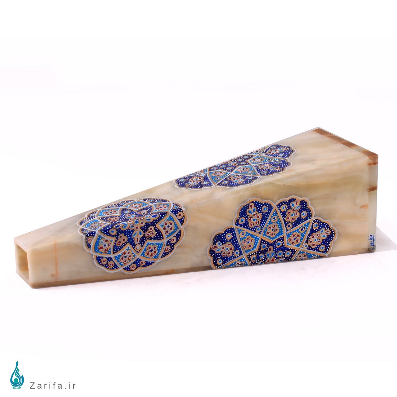 گلدان هرمی سنگ مرمر بابایی با تذهیب آبی قیاسی - Image 3