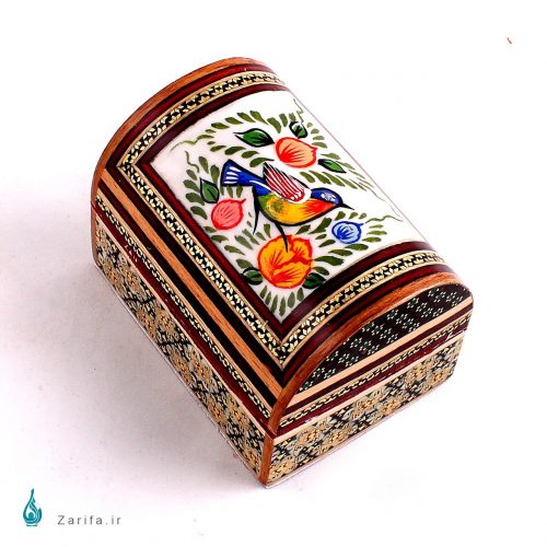 جا سکه ای خاتم صندوقی با نقاشی گل و مرغ - Image 2
