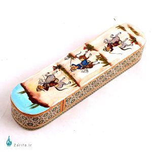قلمدان خاتم با نقاشی مینیاتور درب کشویی کوچک