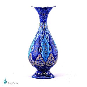 گلدان صراحی میناکاری شده اثر قاسمی ارتفاع 16 سانتی متر
