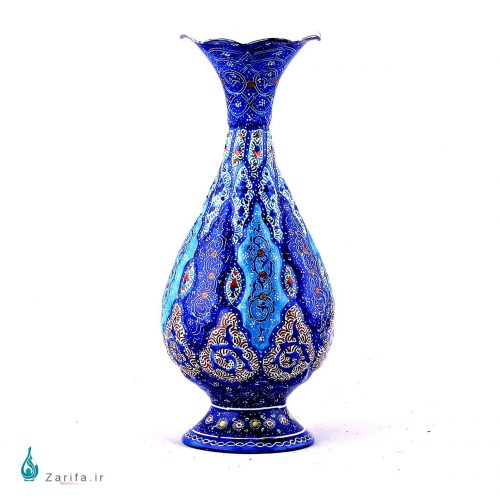 گلدان صراحی میناکاری شده اثر قاسمی ارتفاع 16 سانتی متر