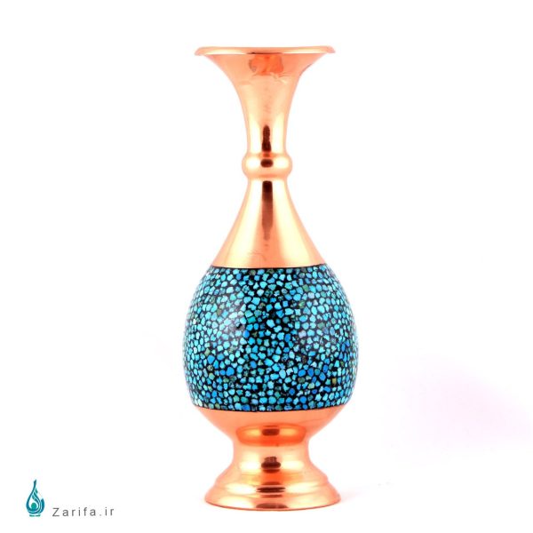 گلدان صراحی فیروزه کوبی مسی 16 سانتی متری