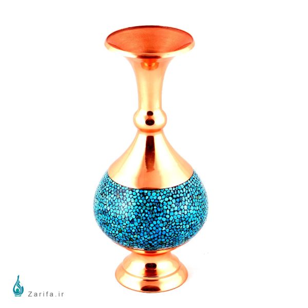 گلدان فیروزه کوب خمره ای مسی سایز 27 سانتی متری