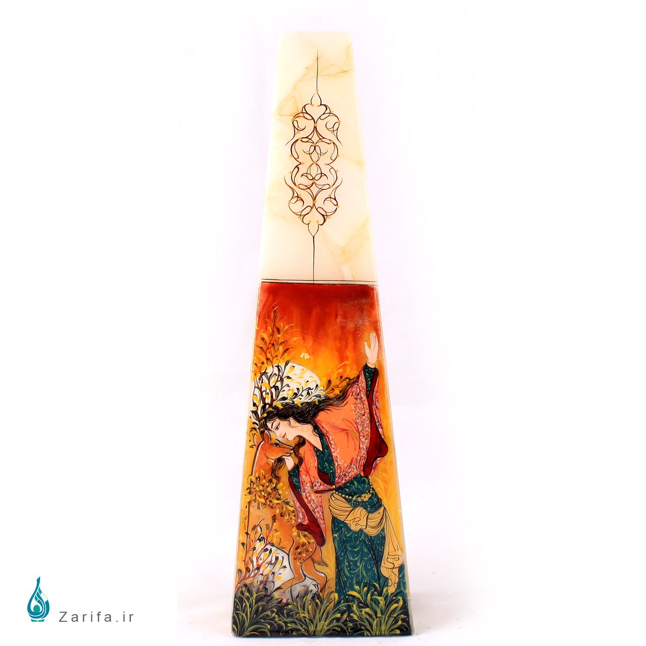 گلدان هرمی سنگ مرمر بابایی با نگارگری معاصر زمانی