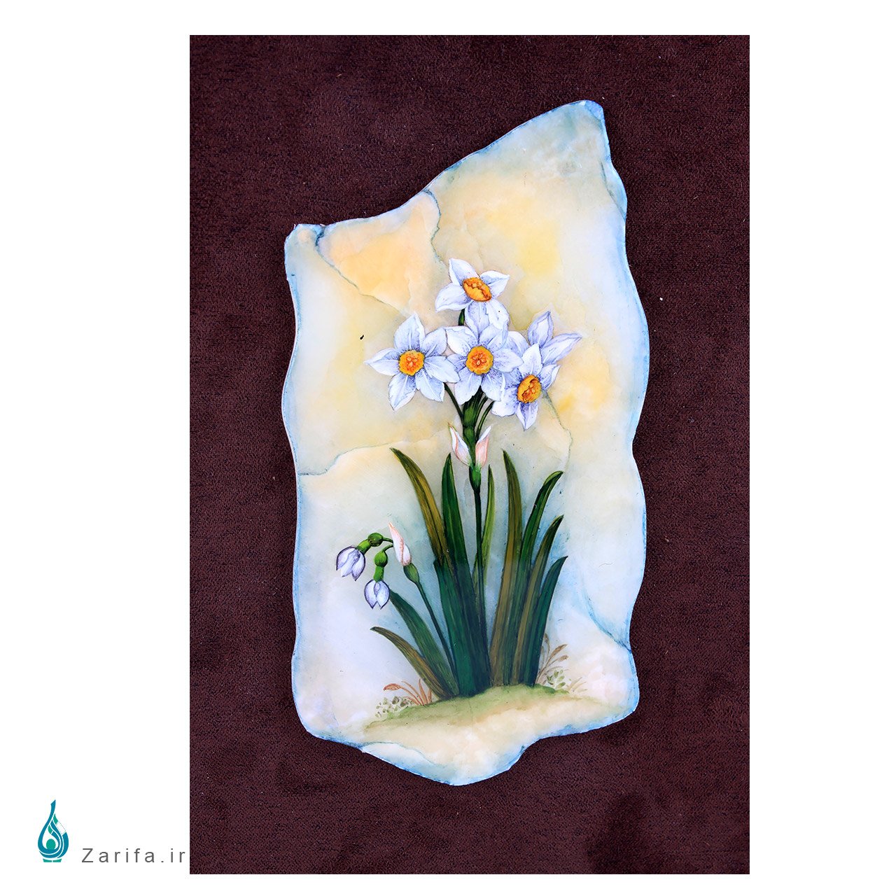 قاب سنگ مرمر بابایی با نرگس قاجاری سایز28*22 - Image 2