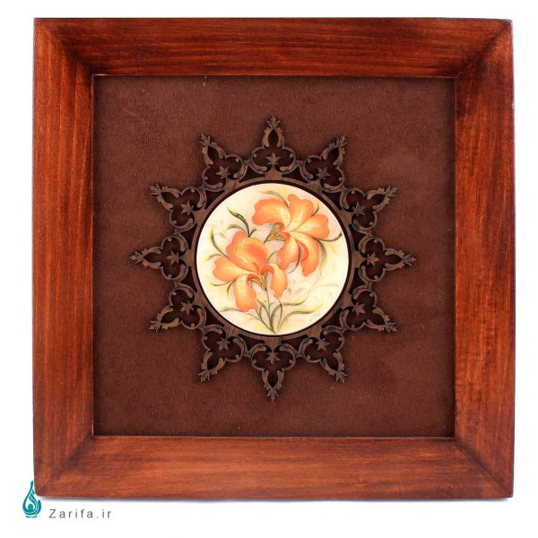 قاب سنگ مرمر بابایی با نقاشی زنبق