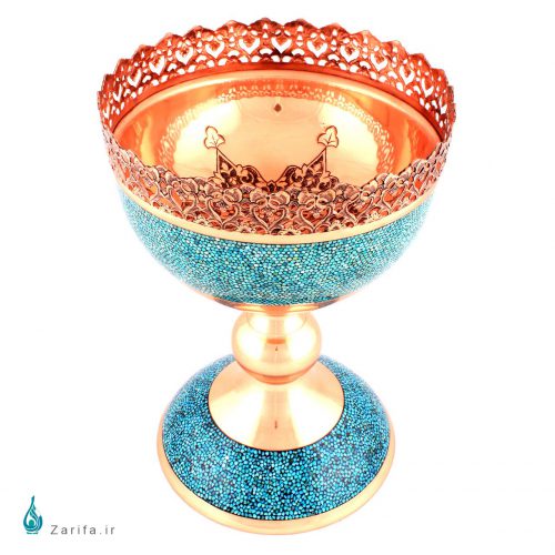 آجیل خوری فیروزه کوب مسی ارتفاع 30 سانتیمتر - Image 4