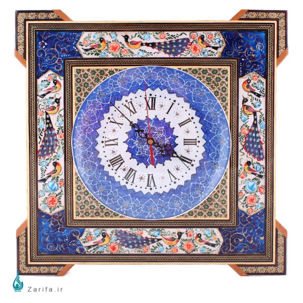 ساعت دیواری چهارگوش خاتم، مینا و نگارگری عرض 40