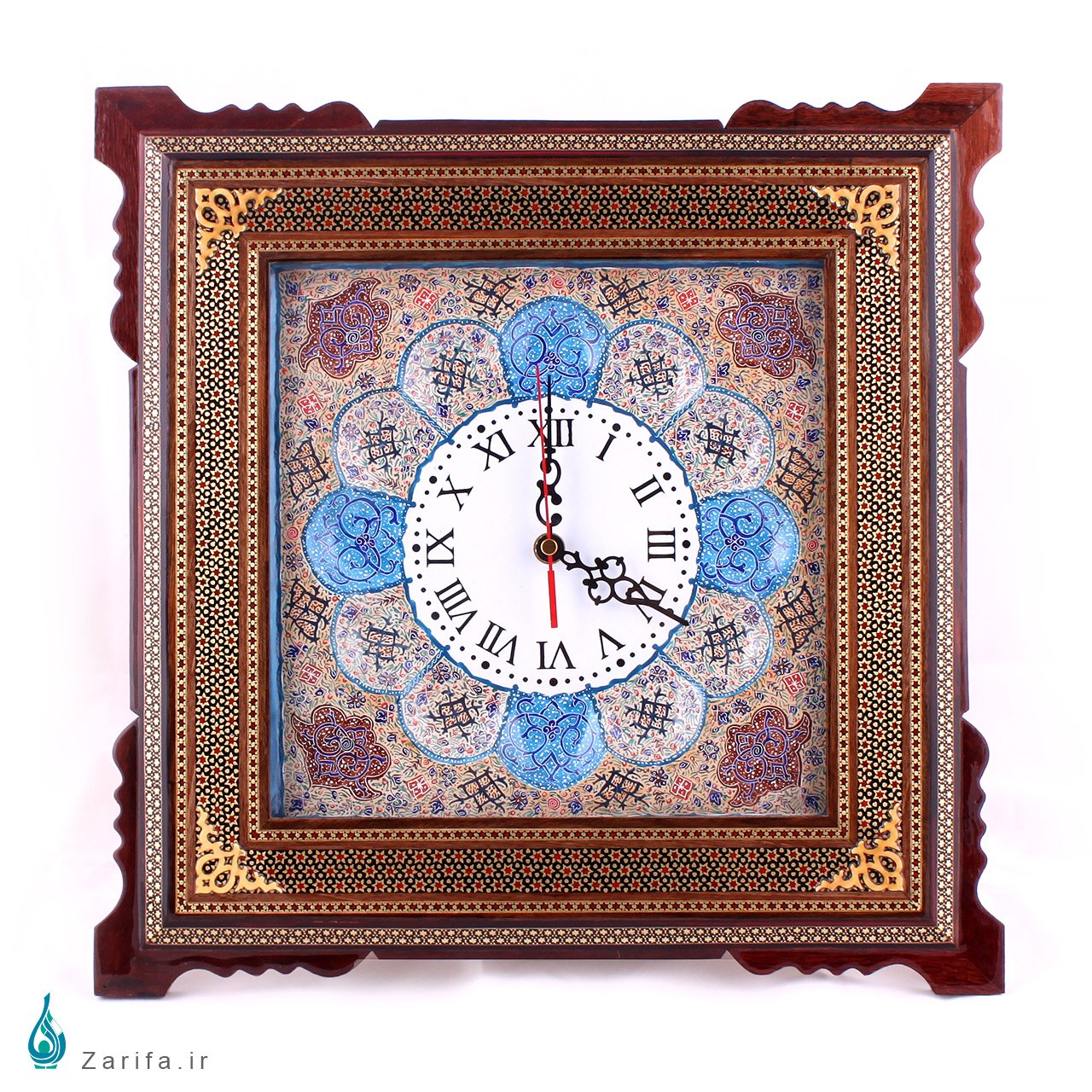ساعت دیواری مینا و تذهیب با قاب خاتم