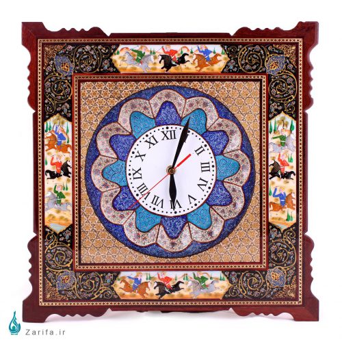 ساعت دیواری مینا با حاشیه خاتم و تذهیب مشکی