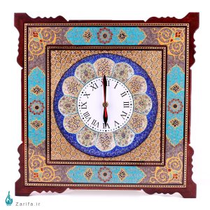ساعت دیواری مینا با حاشیه خاتم و تذهیب آبی