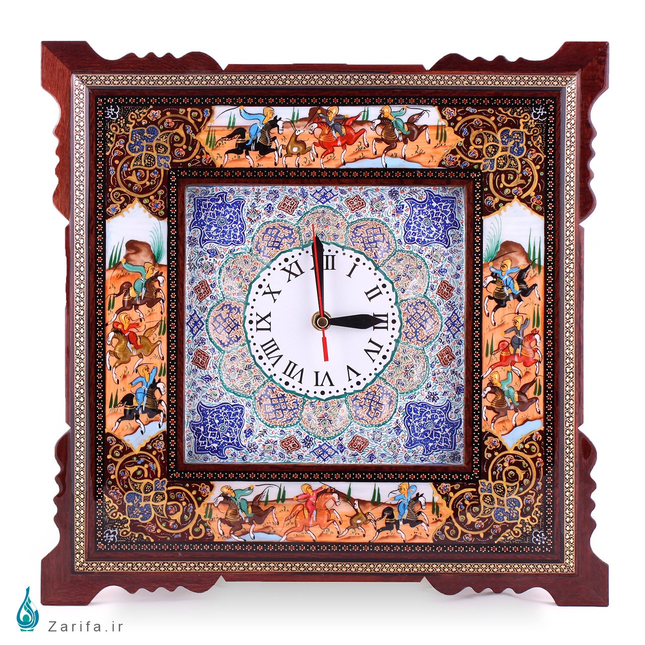 ساعت دیواری مینا با نگارگری شکار و تذهیب و خاتم
