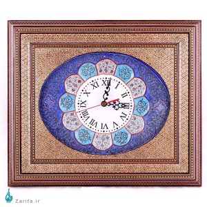 ساعت دیواری خاتم و مینا صفحه بیضی افقی