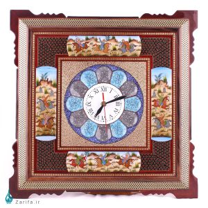 ساعت دیواری خاتم نفیس با نگارگری چوگان و صفحه مینا اثر کروبی