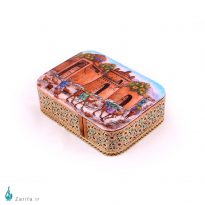 جعبه خاتم با نگارگری منظره روستایی افقی