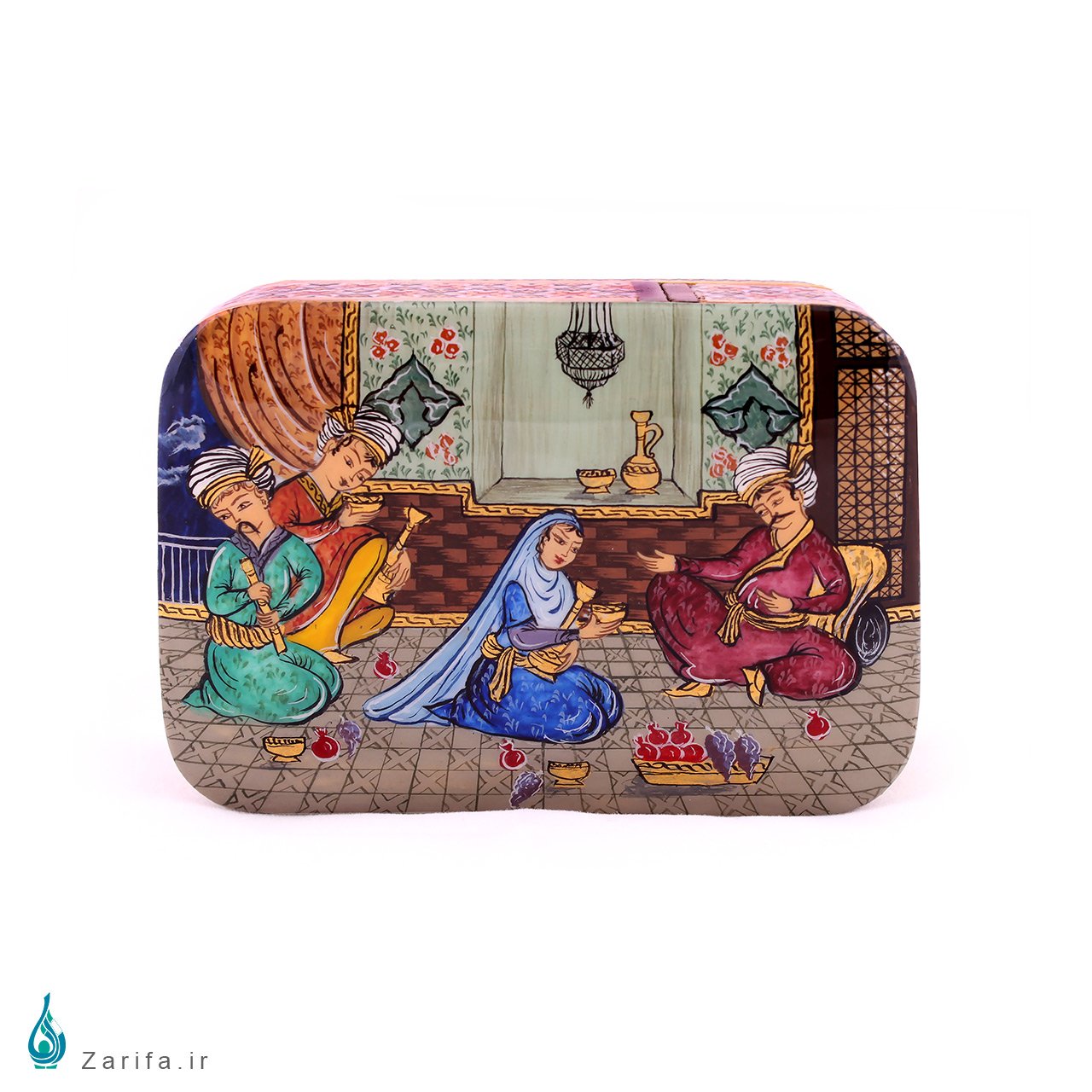 جعبه خاتم با نگارگری مجلس بزم اثر کروبی - Image 4