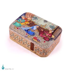 جعبه خاتم با نگارگری مجلس بزم