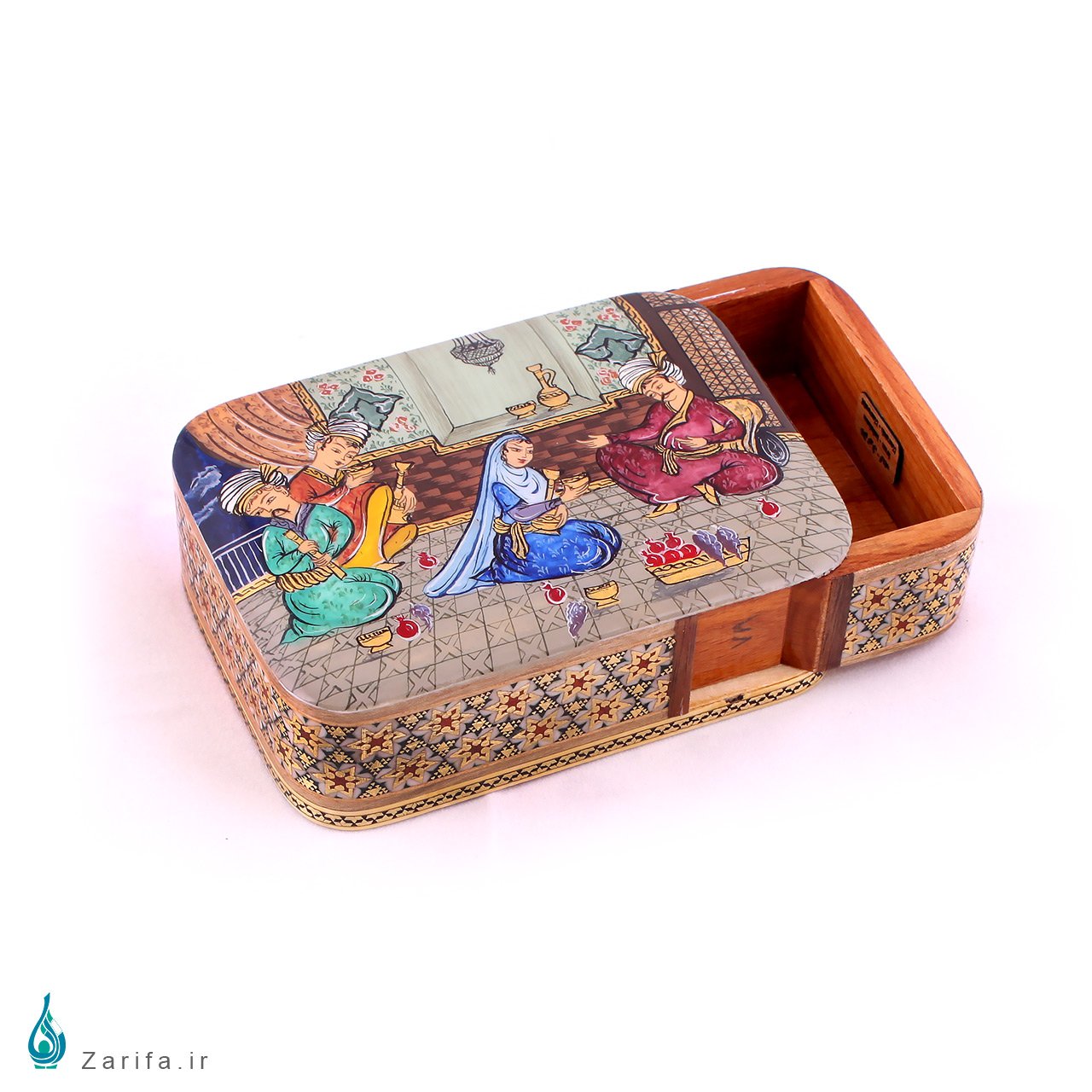 جعبه خاتم با نگارگری مجلس بزم اثر کروبی - Image 3