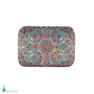 جعبه خاتم با تذهیب آبی و طلایی
