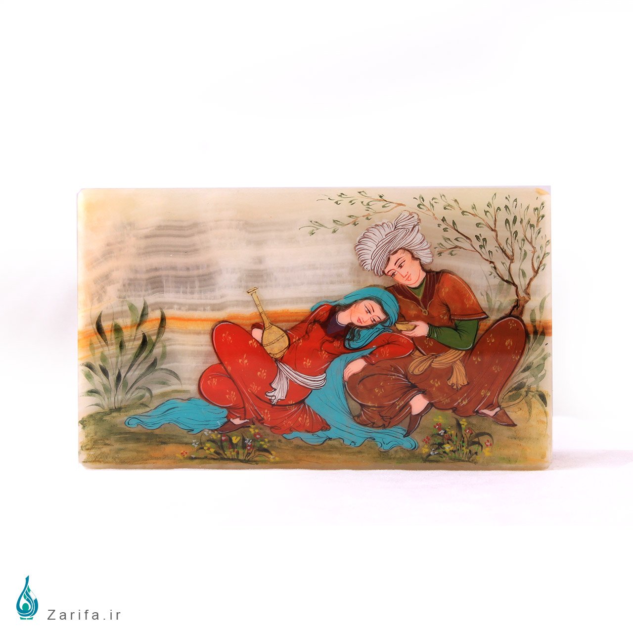 جعبه سنگ مرمر بابایی با نگارگری دو صورت نوروزی