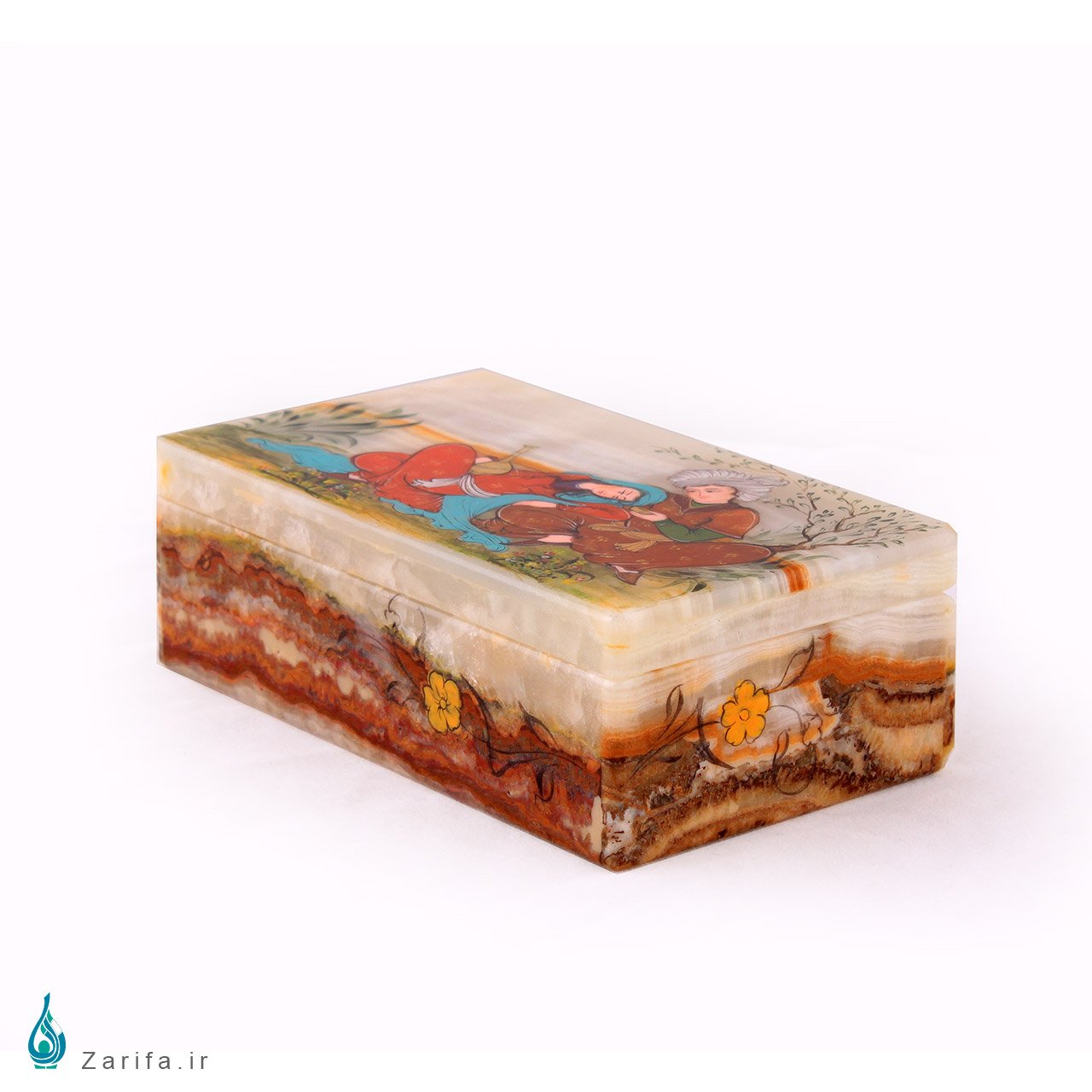 جعبه سنگ مرمر بابایی با نگارگری دو صورت نوروزی سایز7*12 - Image 2