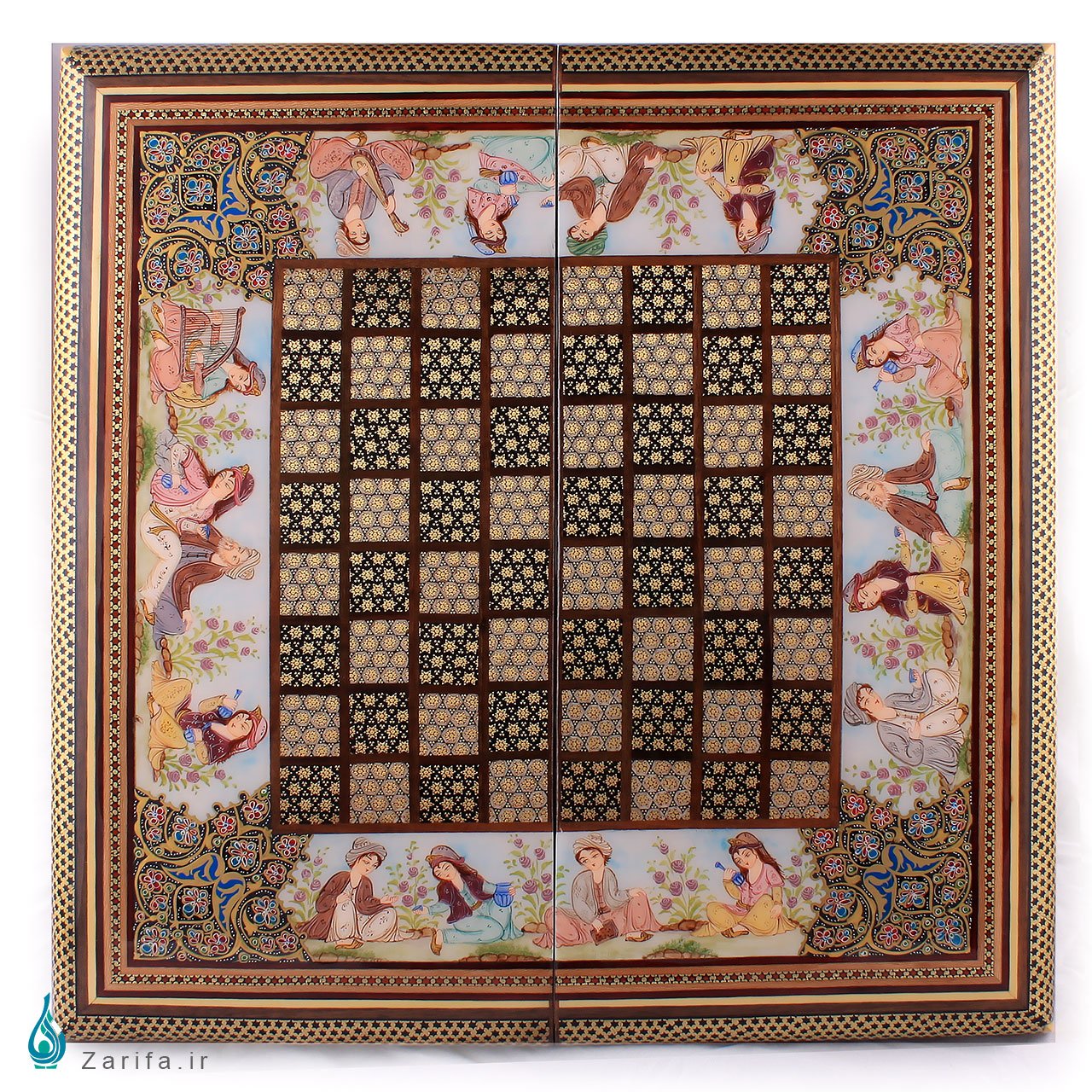 تخته نرد خاتم با نقش مجلس طرب کارگاه کروبی