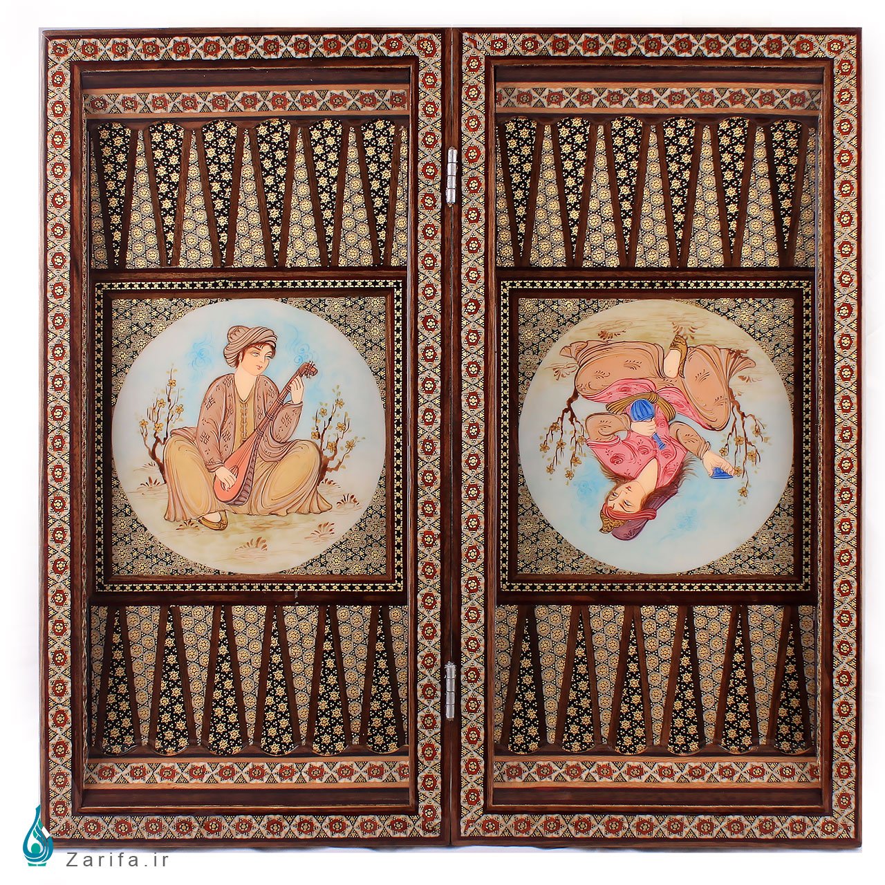 تخته نرد خاتم با نقش مجلس طرب کارگاه کروبی - Image 2