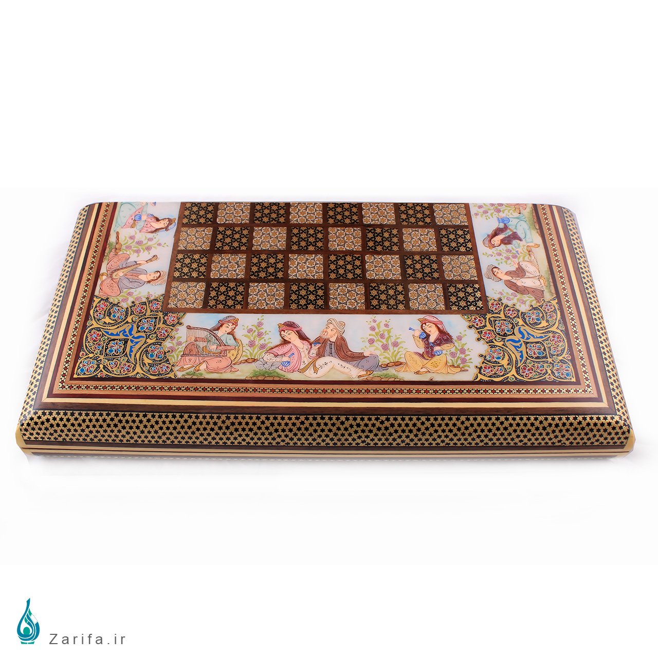 تخته نرد خاتم با نقش مجلس طرب کارگاه کروبی - Image 3