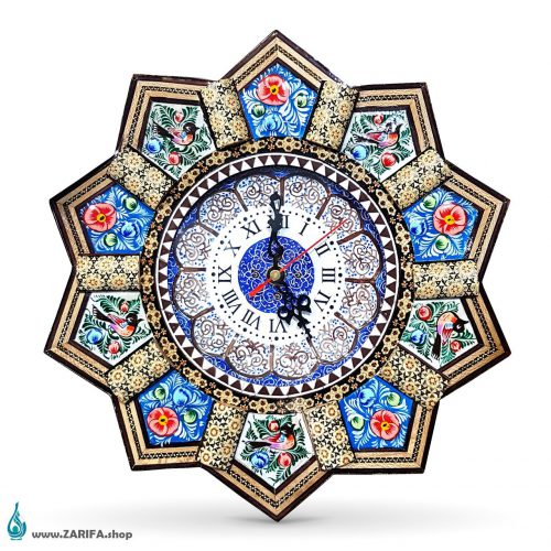 ساعت میناکاری با قاب خاتم قل دار 36 سانتی متری