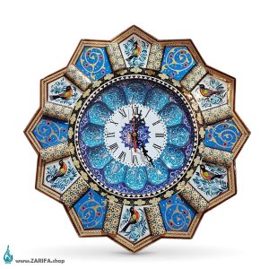 ساعت میناکاری با قاب خاتم قل دار 36 سانتی متری
