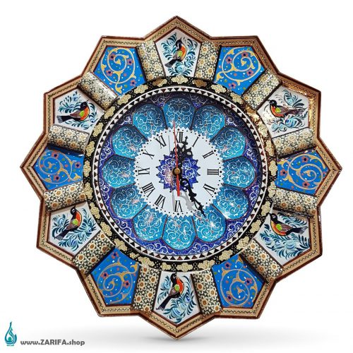 ساعت میناکاری با قاب خاتم قل دار
