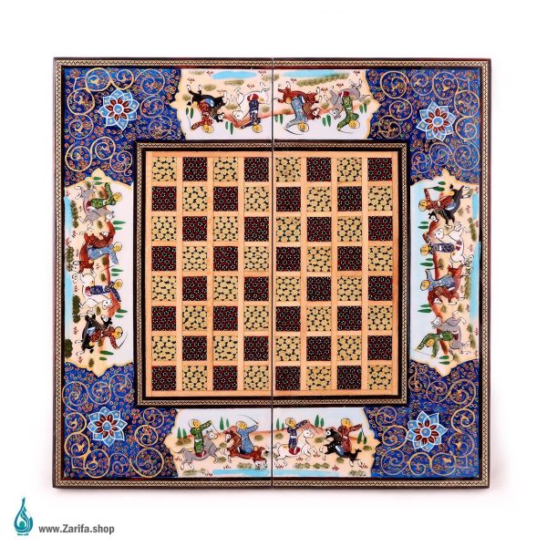 تخته نرد خاتم شکار و نقاشی برجسته داخل راش