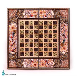 تخته نرد خاتم با نقاشی گل و مرغ 