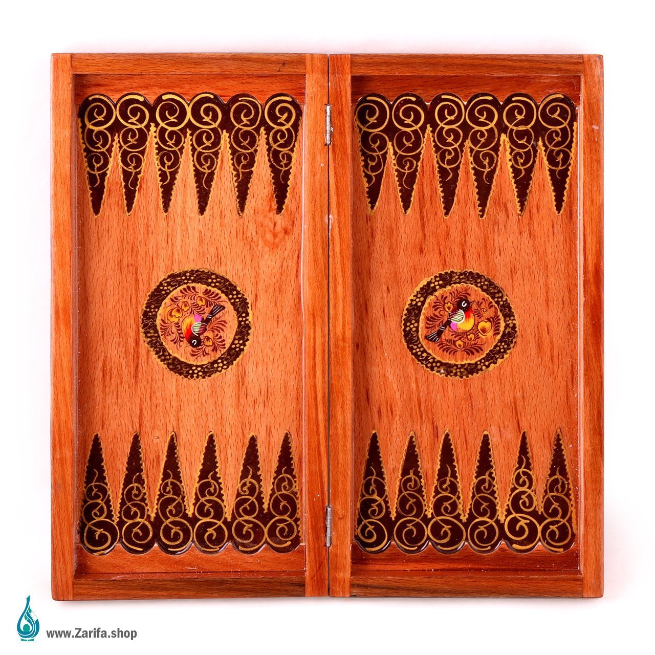 تخته نرد خاتم با نقاشی گل و مرغ داخل راش - Image 2