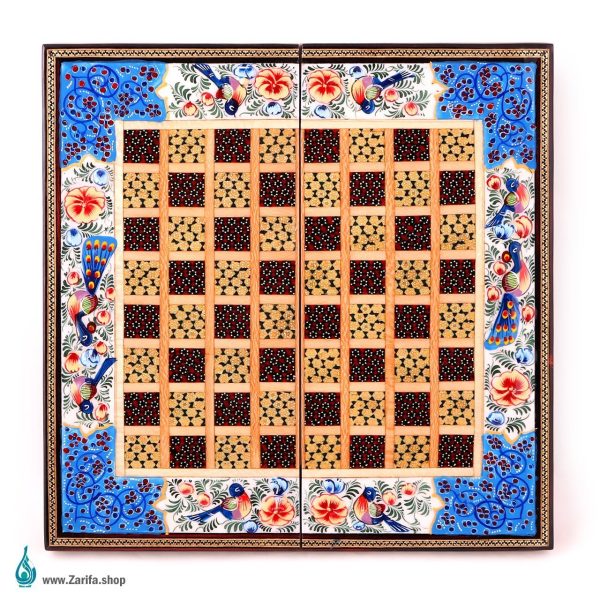تخته نرد خاتم با نقاشی گل و مرغ برجسته