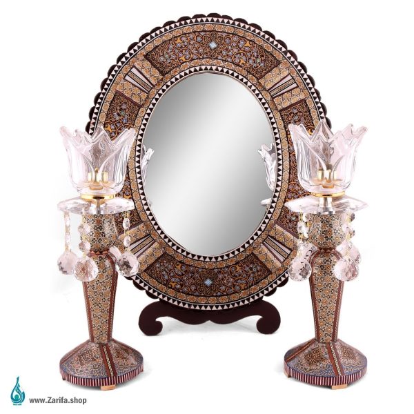 آینه شمعدان بیضی خاتم و تذهیب کوچک