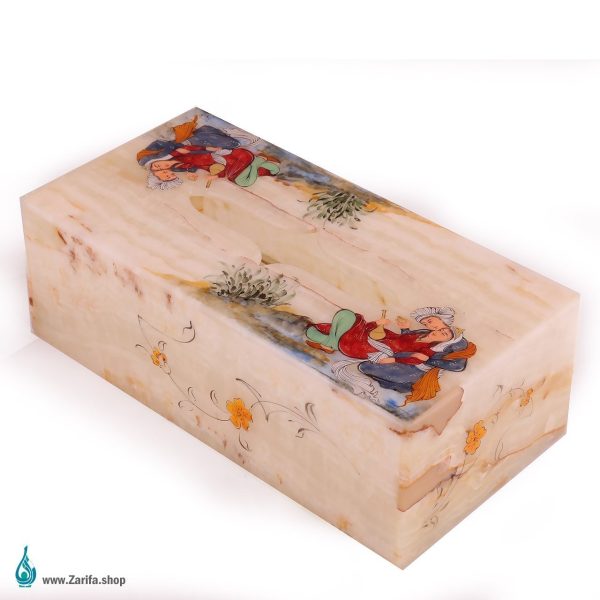 جعبه دستمال کاغذی سنگ مرمر با مینیاتور لیلی و مجنون