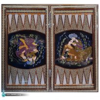 تخته نرد و شطرنج خاتم با نگارگری مجلس بزم با 18 چهره