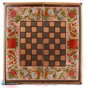 تخته نرد خاتم اعلا با نقاشی گل و مرغ