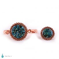 ست انگشتر و دستبند فیروزه و مس دایره ملیله