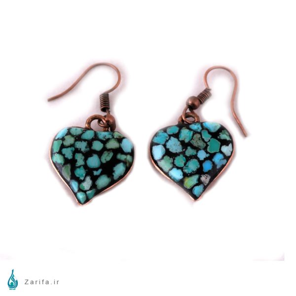 گوشواره فیروزه و مس مدل قلب